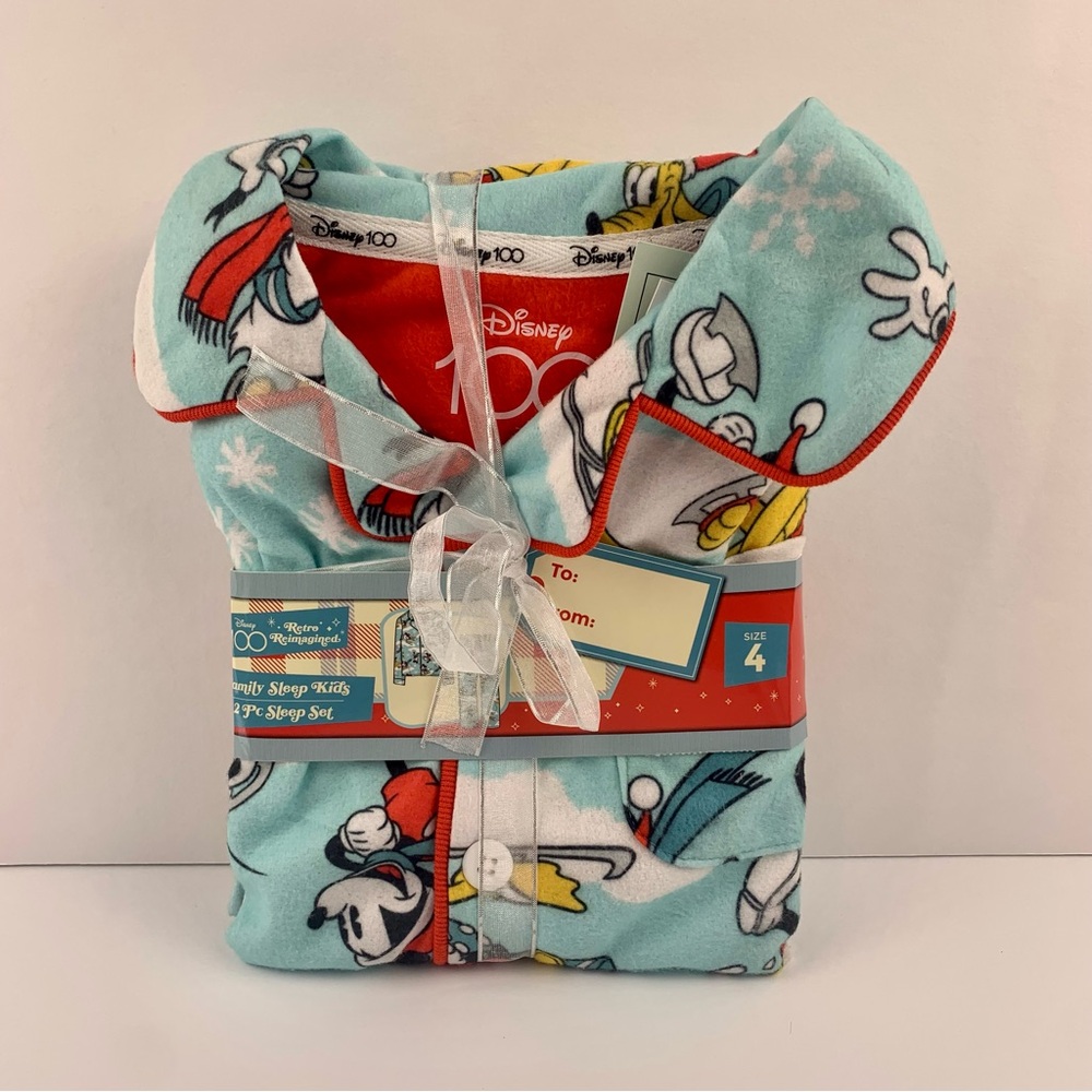 Disney 100 Years Kids Size 4 Mickey Minnie Retro Style Pajama 2 Piece Sleep Set